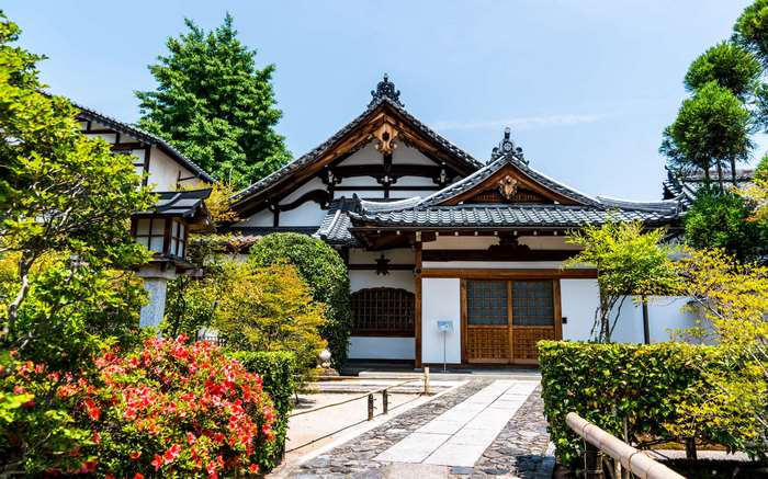 Traditional Japanese Temple Garden with Azaleas