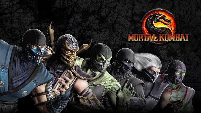 Mortal Kombat ninjas Sub-Zero, Scorpion, Reptile, Smoke, Noob Saibot, and Ermac