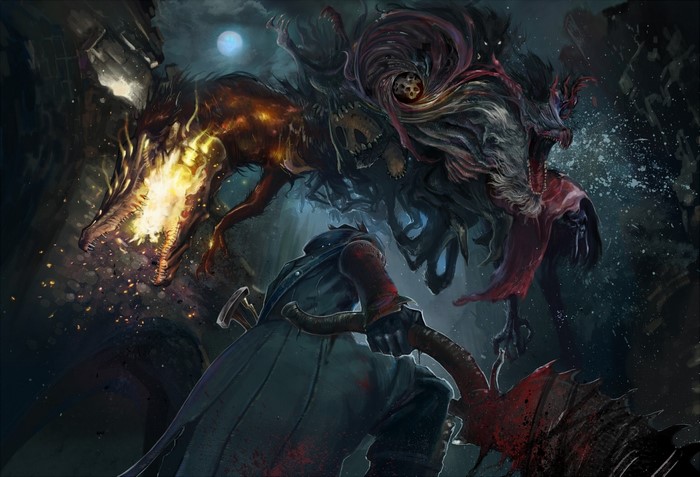 Hunter battling monsters in Bloodborne