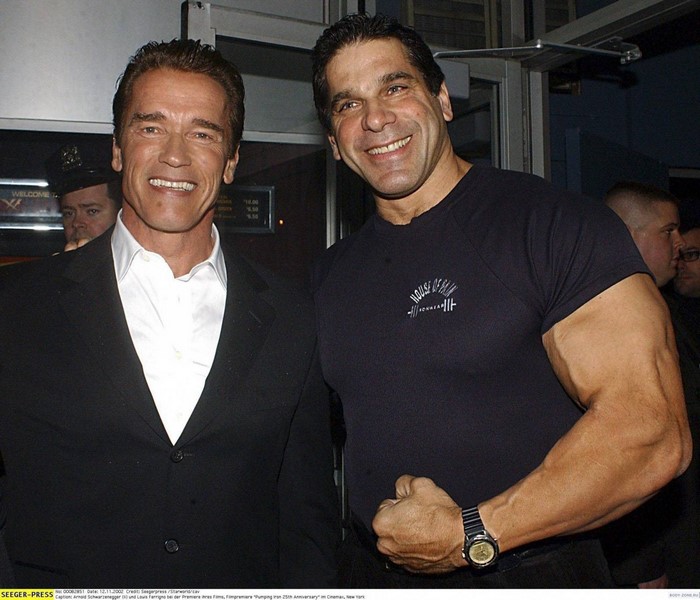 Arnold Schwarzenegger and Lou Ferrigno at Pumping Iron Premiere