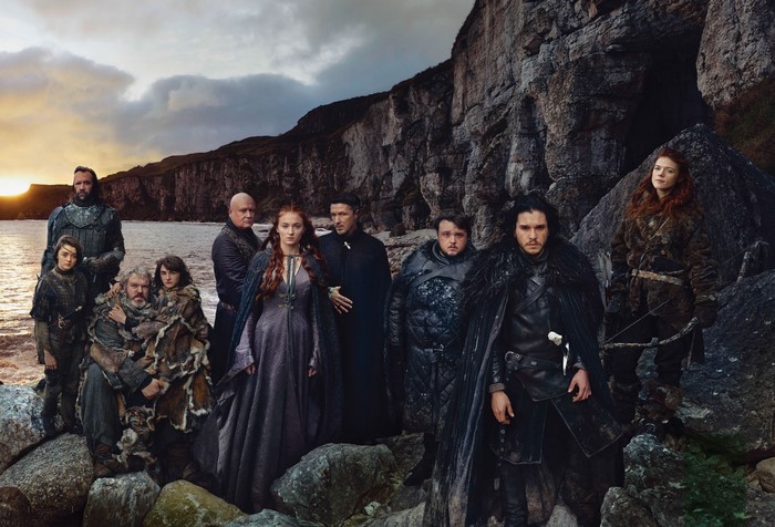 Game of Thrones characters on a rocky shore