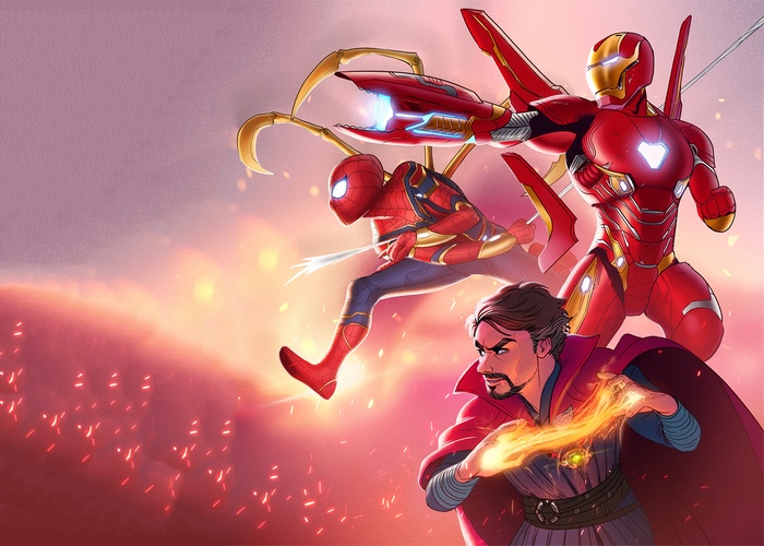 Iron Man, Doctor Strange, and Spider-Man from Avengers Infinity War