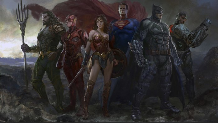 Justice League Artwork of Aquaman, Flash, Wonder Woman, Superman, Batman, and Cyborg