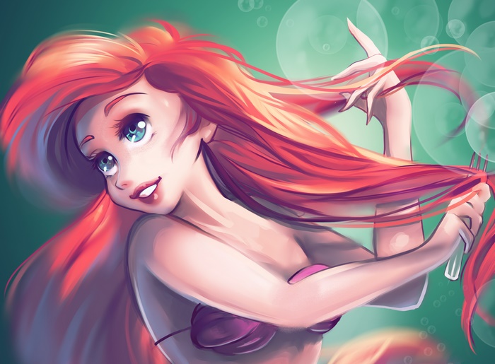 Ariel from The Little Mermaid brushing her hair