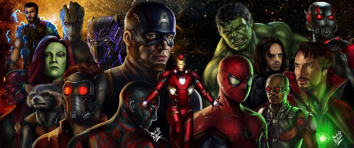 Avengers and Guardians of the Galaxy characters digital art