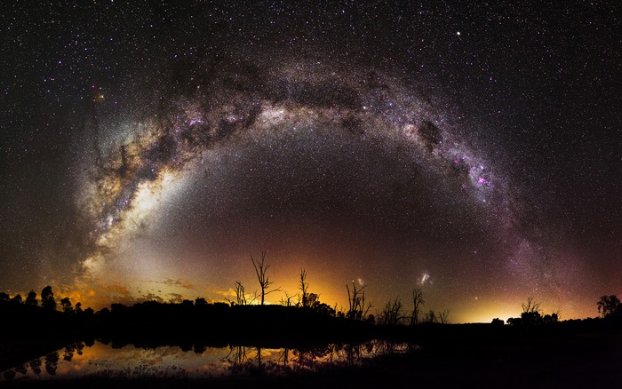 Milky Way Galaxy over a lake at night 4K
