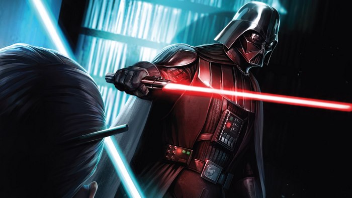 Darth Vader from Star Wars with lightsabers