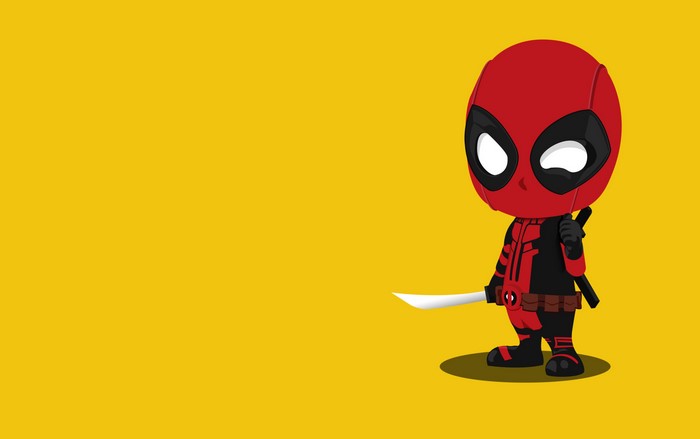 Deadpool with sword on yellow background