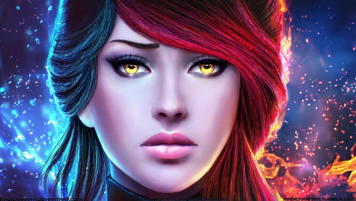 Fantasy girl with fire and ice elements