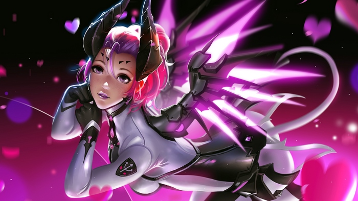 Mercy from Overwatch with pink wings