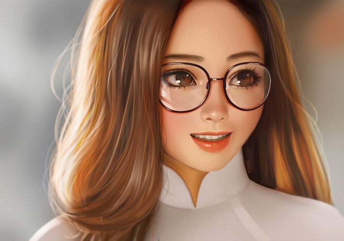 Digital painting of a girl with glasses