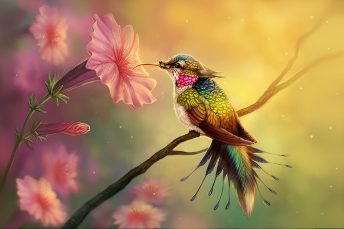 Vibrant Hummingbird Feeding on Pink Flower in 4K