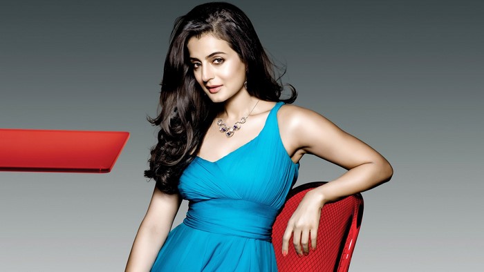 Amisha Patel in a blue dress