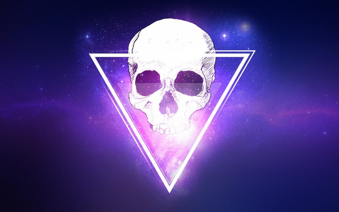 Skull inside a triangle with galaxy background