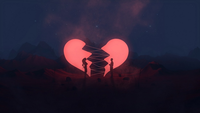 Couple Repairing Broken Heart in Digital Artwork