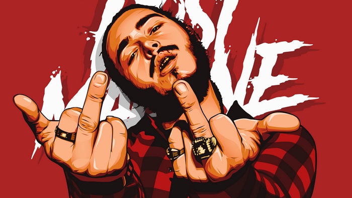 Post Malone giving middle fingers, digital art