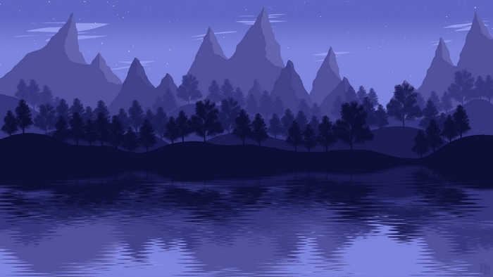 Minimalist landscape with mountains and lake