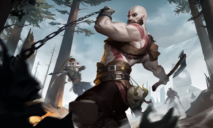 Kratos and Atreus in God of War artwork