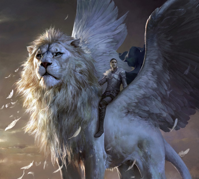 A winged lion with a rider