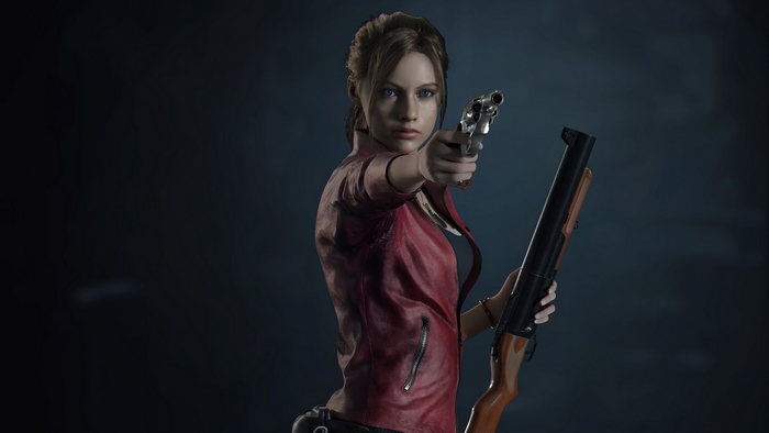 Claire Redfield from Resident Evil 2 with guns