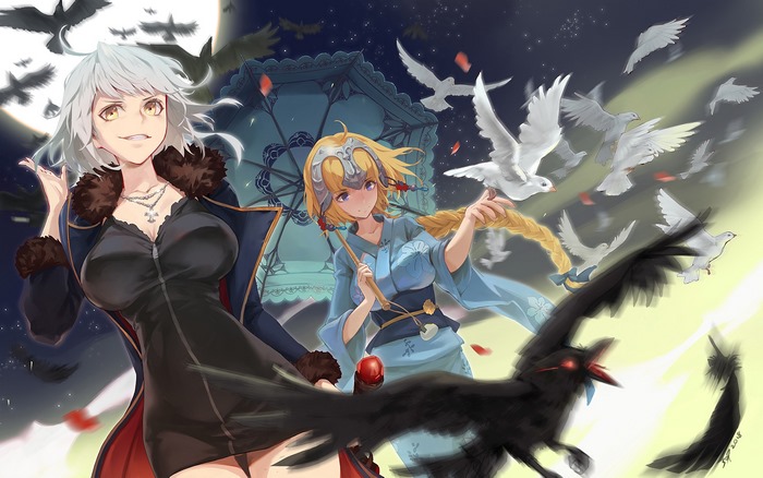 Jeanne d'Arc and Jeanne d'Arc Alter from Fate Series with birds