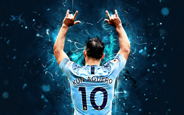 Sergio Agüero Celebrating in Manchester City Jersey