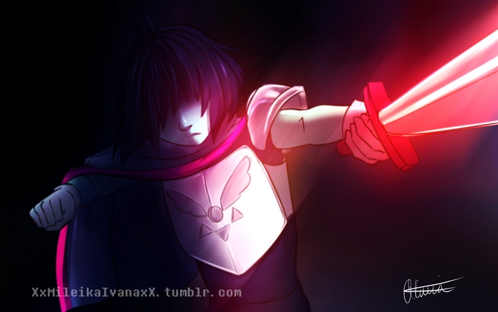 Kris from Deltarune with a glowing sword