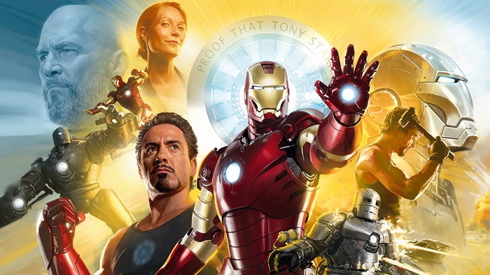 Iron Man and Tony Stark with suits and characters