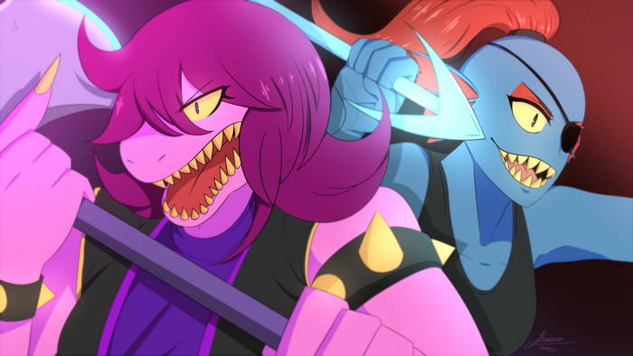 Susie and Undyne from Deltarune and Undertale