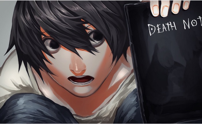 L from Death Note holding the Death Note