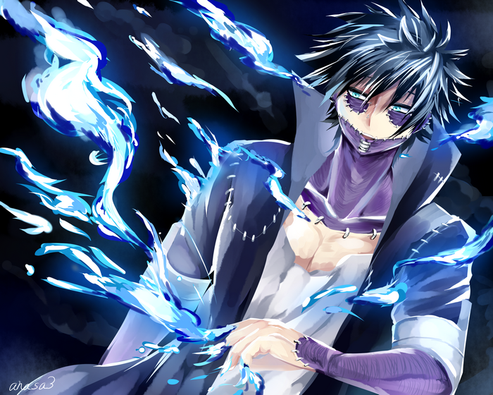 Dabi from Boku No Hero Academia with blue flames