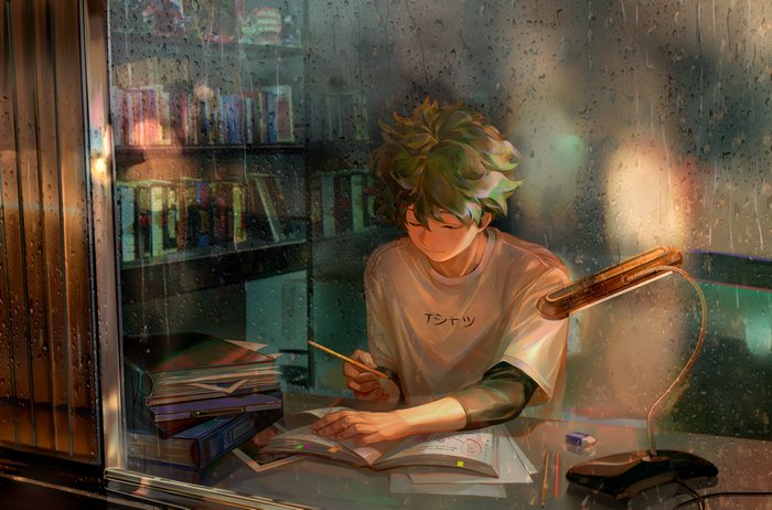 Izuku Midoriya Studying in Cozy Room - My Hero Academia