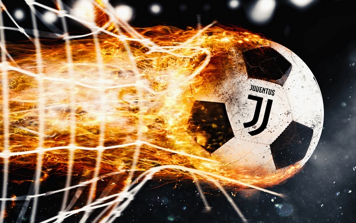 Juventus F.C. soccer ball on fire in net