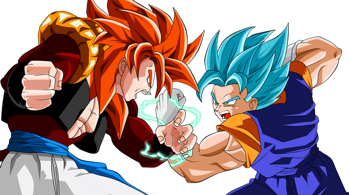 Gogeta SSJ4 and Vegito SSJB clashing
