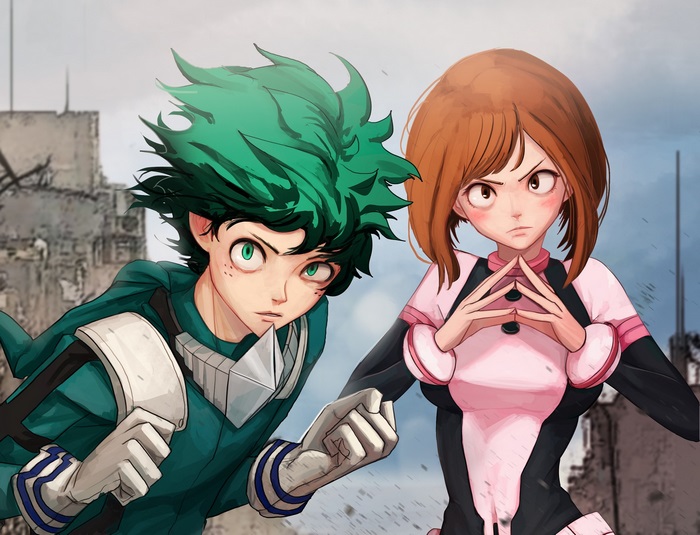 Ochaco Uraraka and Izuku Midoriya from My Hero Academia