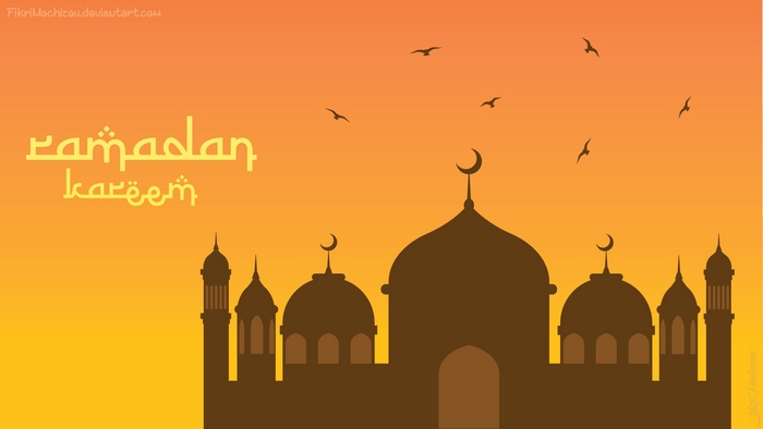 Ramadan Kareem mosque silhouette at sunset
