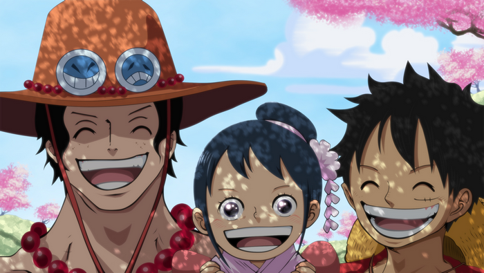 Portgas D. Ace, Monkey D. Luffy, and O-Tama from One Piece