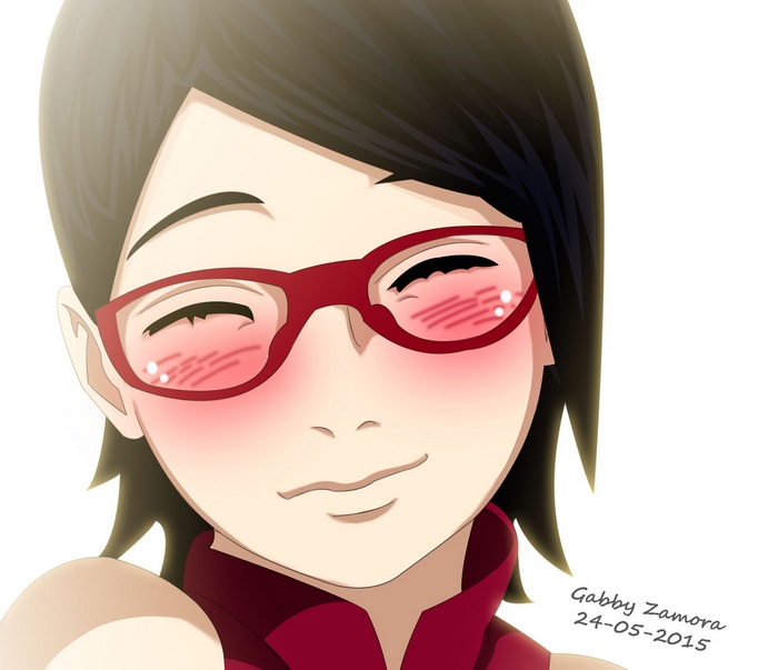 Sarada Uchiha from Naruto blushing with red glasses