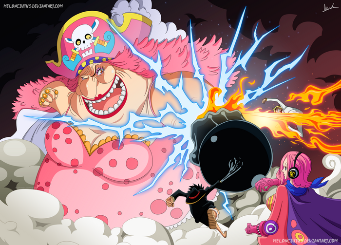 Charlotte Linlin, Reiju, Luffy, and Sanji from One Piece