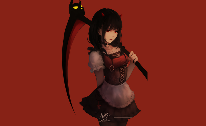 Anime girl with scythe and devil horns