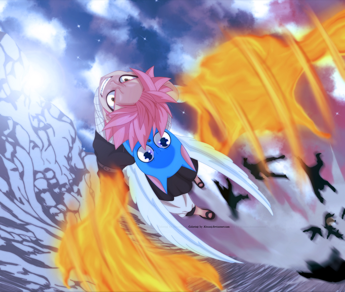 Natsu Dragneel and Happy from Fairy Tail flying