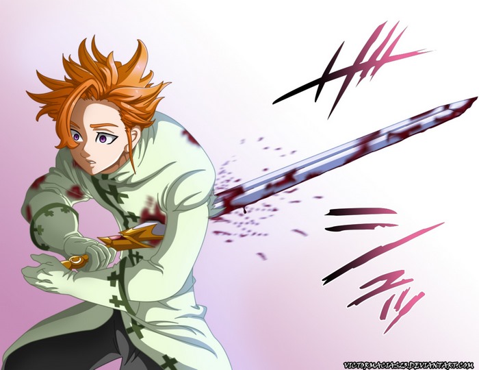 Arthur Pendragon from The Seven Deadly Sins with bloody sword