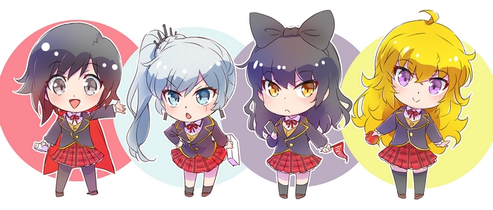 Chibi Ruby Rose, Weiss Schnee, Blake Belladonna, and Yang Xiao Long from RWBY