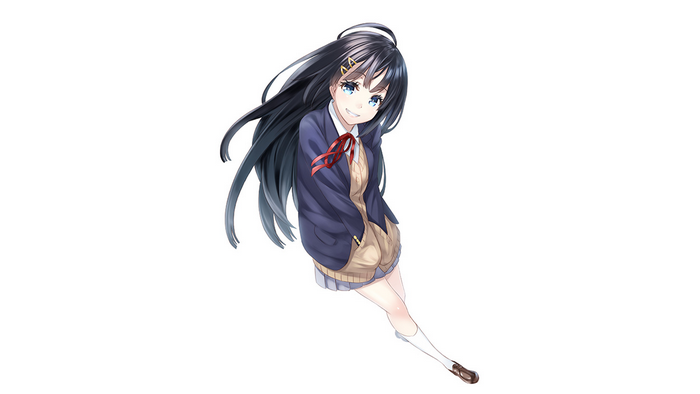 Anime girl with black hair and blue eyes in school uniform
