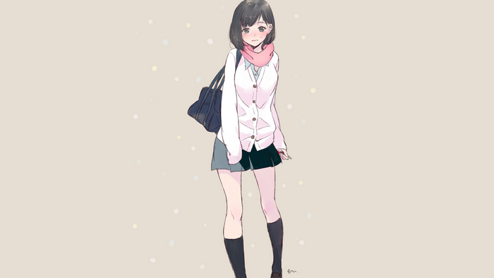 Anime girl with short hair and pink scarf