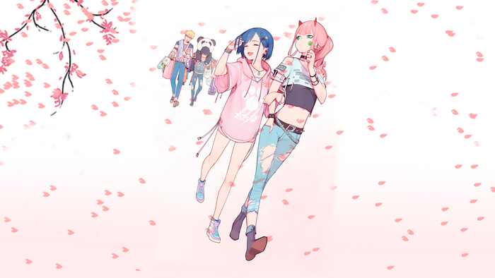 Darling in the FranXX Characters in Cherry Blossom Scene