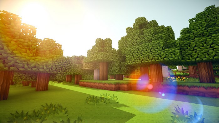 Minecraft forest with sun rays