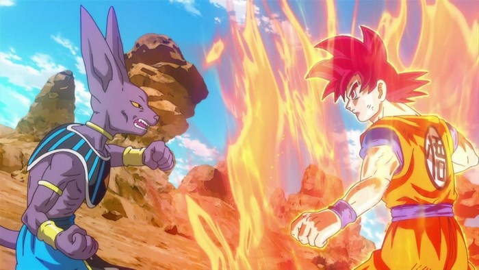 Goku and Beerus fighting in Dragon Ball Z