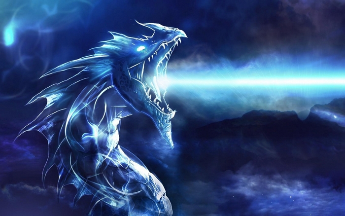 Blue Ice Dragon Breathing Fire