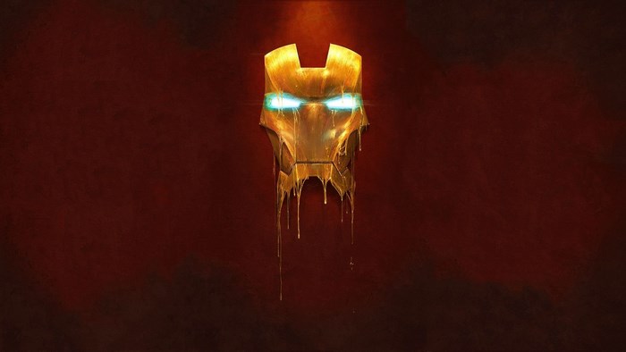 Iron Man mask melting with glowing eyes